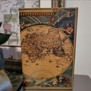 Faux Book Storage Box World Map Antique Style